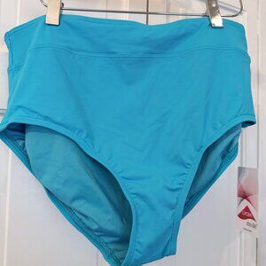 Lands' End Teal Tummy Control High Waisted Bikini Swim Bottoms